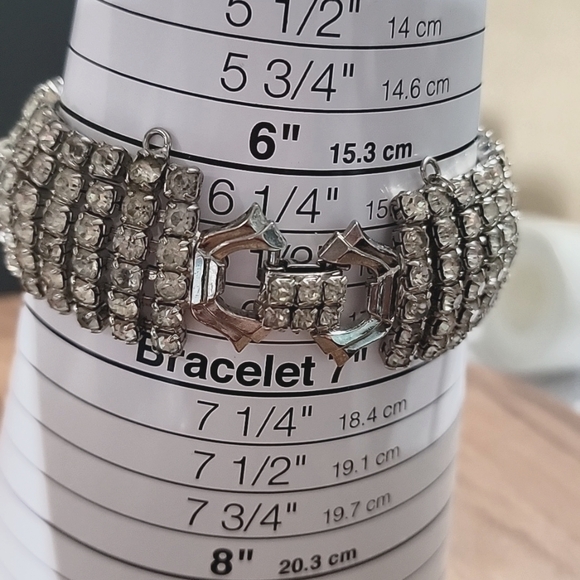 Vintage Weiss Art Deco Style Rhinestone Wide Silver Tone Bracelet - Picture 10 of 11